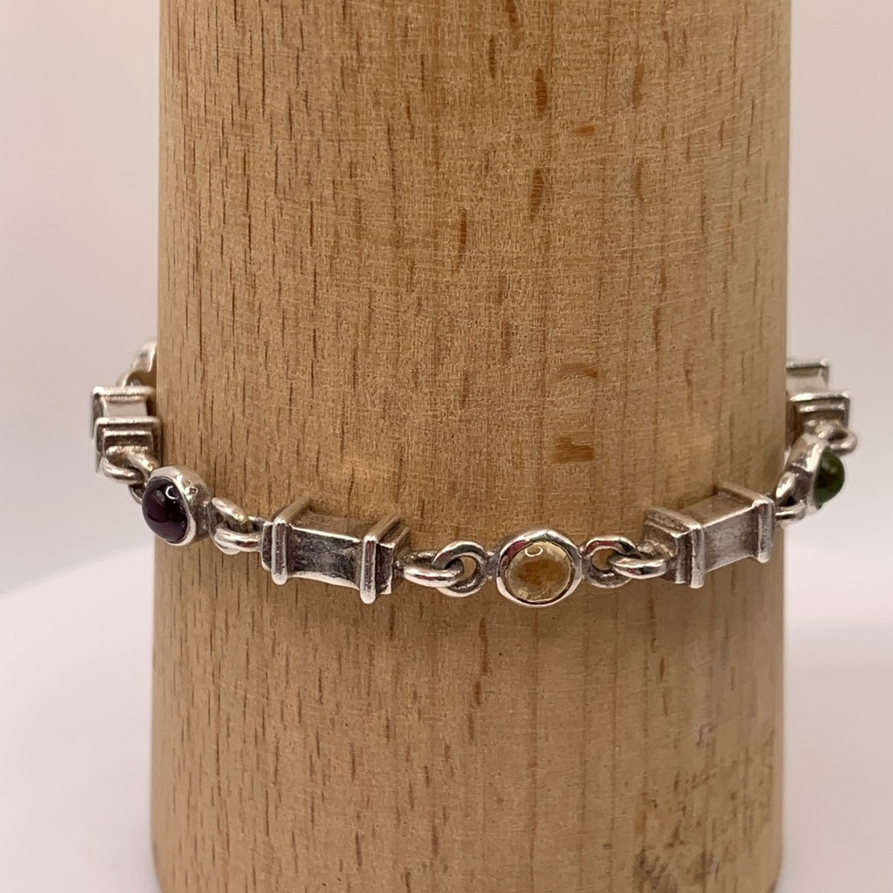 Silpada Sterling Multi-Gemstone Link Bracelet — Purple, Yellow, Green